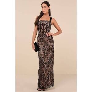 Lulus Classy Flirtation Black And Beige Lace Bustier Maxi Dress - Size XS